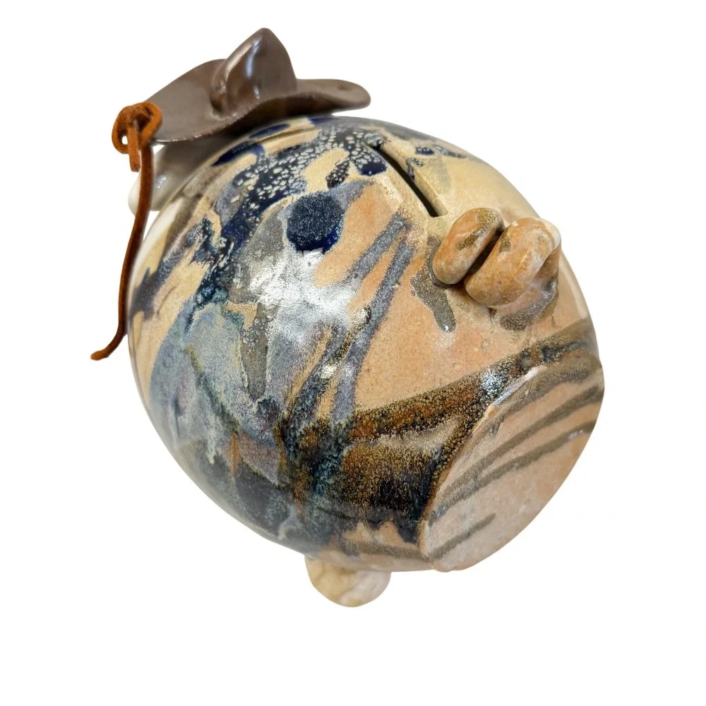 Unbranded Piggy Bank Unisex Medium Multi Cowboy Hat Studio Pottery Ceramic Pig - Picture 4 of 11